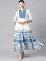 Juniper Blue Cotton Printed Tiered Dress