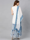 Juniper Blue Georgette Printed Straight Kurta Sharara Dupatta Set