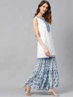 Juniper Blue Georgette Printed Straight Kurta Sharara Dupatta Set