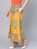 Juniper Mustard Cotton Voile Printed Flared Palazzo