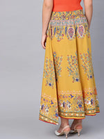 Juniper Mustard Cotton Voile Printed Flared Palazzo