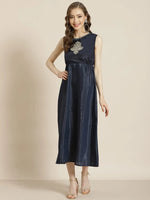 Juniper Navyblue Dull Satin Printed Anarkali Dress