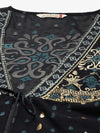 Juniper Navyblue Dull Satin Printed Anarkali Dress