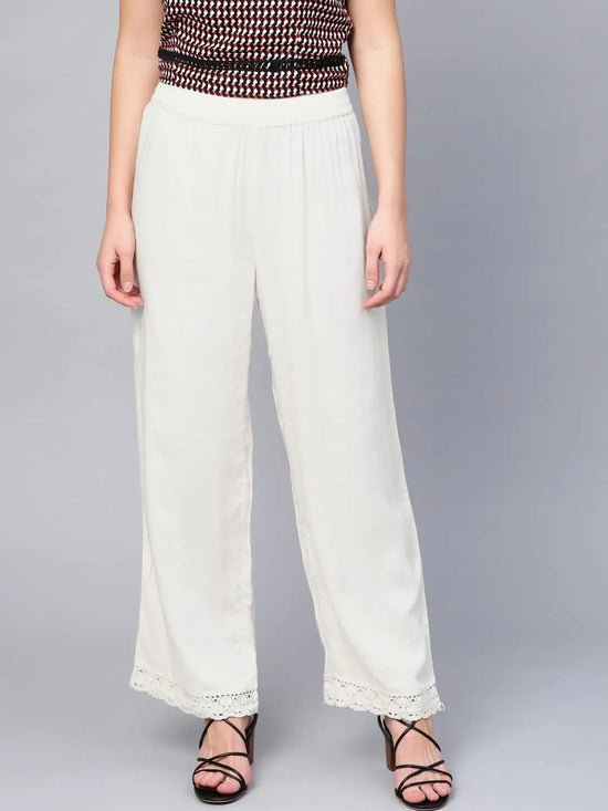 Juniper Off-white Grey Cotton Solid Cigarette Pants