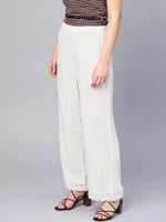 Juniper Off-white Grey Cotton Solid Cigarette Pants