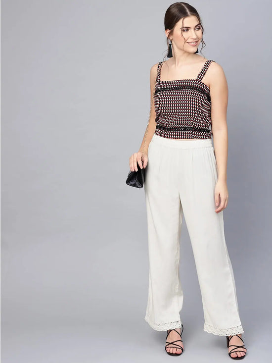 Juniper Off-white Grey Cotton Solid Cigarette Pants