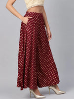 Juniper Maroon Rayon Printed Flared Palazzo