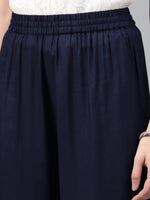 Juniper Navy Rayon Embellished Wide-Leg Palazzo