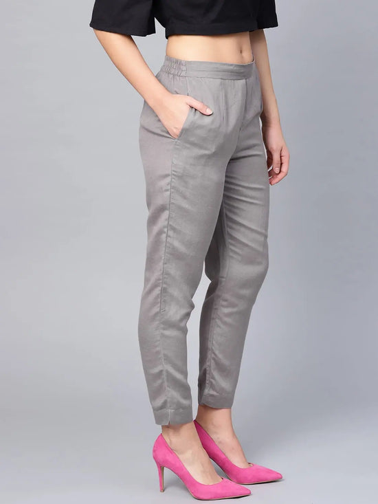 Juniper Grey Rayon Solid Cigarette Pants