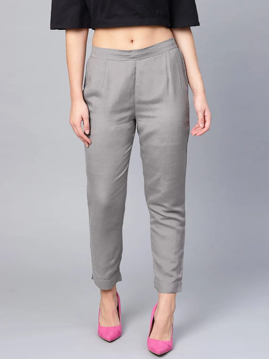 Juniper Grey Rayon Solid Cigarette Pants