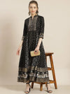 Juniper Black Rayon Printed Anarkali Dress