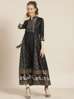 Juniper Black Rayon Printed Anarkali Dress