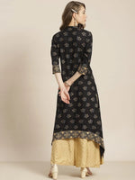 Juniper Black Rayon Dobby A-Line Kurta