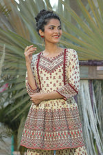 Juniper Cream Cambric Floral Print A-Line Tunic With Rubber-Band