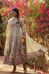 Juniper Beige Cambric Printed Flared Dress Dupatta Set