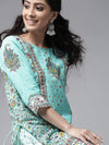 Juniper Aqua Cambric Floral Print Straight Kurta Palazzo Set