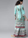 Juniper Aqua Cambric Floral Print Straight Kurta Palazzo Set