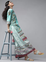 Juniper Aqua Cambric Floral Print Straight Kurta Palazzo Set