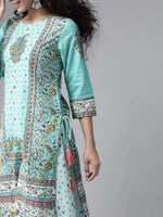 Juniper Aqua Cambric Floral Print Straight Kurta Palazzo Set