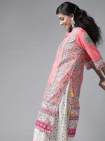 Juniper Coral Cambric Floral Print Straight Kurta Palazzo Set