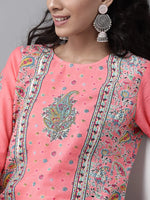 Juniper Coral Cambric Floral Print Straight Kurta Palazzo Set