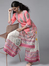 Juniper Coral Cambric Floral Print Straight Kurta Palazzo Set