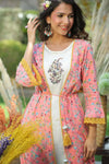 Juniper Coral Cambric & Rayon Printed Jacket Style Kurta Pant Set