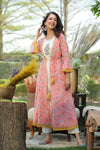 Juniper Coral Cambric & Rayon Printed Jacket Style Kurta Pant Set