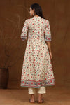 Juniper Beige Cambric Floral Print Panelled Kurta With Mask