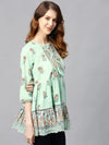 Juniper Pistagreen Cambric Mexican Print Flared Kurta Dress With Mask