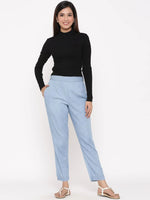 Juniper Blue Cotton Solid Straight Pants