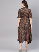 Juniper Black Rayon Printed Asymmetric Dress With Belt