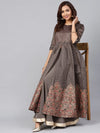 Juniper Grey Chanderi Printed Kurta With Solid Skirt