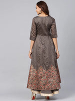 Juniper Grey Chanderi Printed Kurta With Solid Skirt