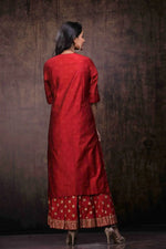 Juniper Maroon Chanderi Embroidered 2 Piece Kurta Dress