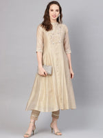 Juniper Beige Chanderi Embroidered 2 Piece Kurta