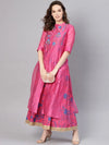 Juniper Fuschia Chanderi Embroidered 2 Piece Kurta Dress