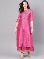 Juniper Fuschia Chanderi Embroidered 2 Piece Kurta Dress