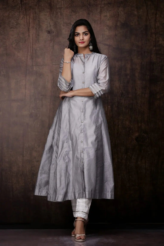 Juniper Grey Chanderi Embellished Jacket Style 2 Piece Kurta