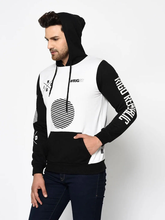 Men Black White Printed Full Sleeve Sweatshirt