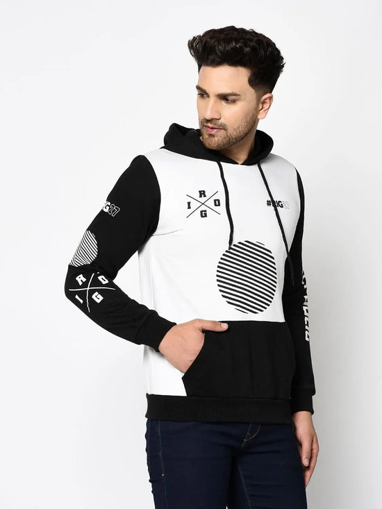 Men Black White Printed Full Sleeve Sweatshirt