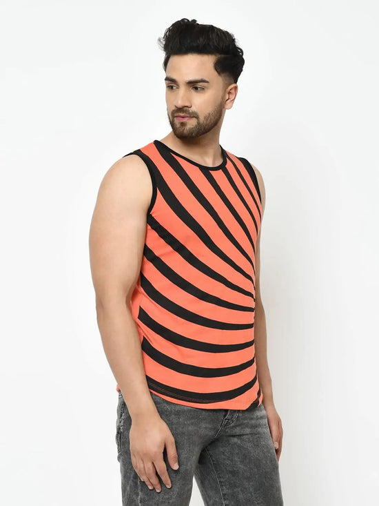 Men Orange Sleeveless T-Shirt Vest