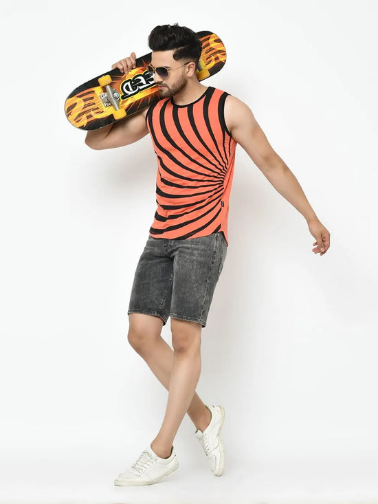 Men Orange Sleeveless T-Shirt Vest