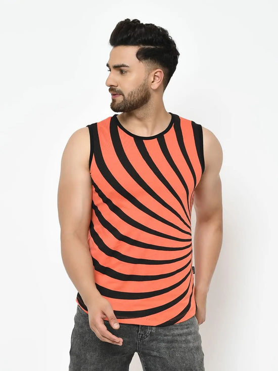 Men Orange Sleeveless T-Shirt Vest