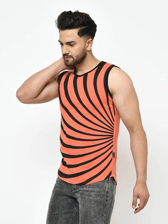 Men Orange Sleeveless T-Shirt Vest