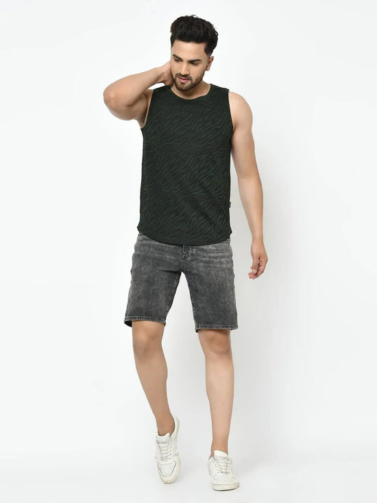 Men Bottle Green Sleeveless T-Shirt Vest