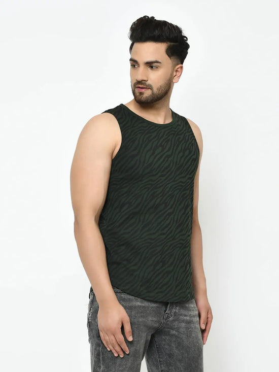 Men Bottle Green Sleeveless T-Shirt Vest