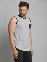 Men White Navy Sleeveless Vest T-Shirt