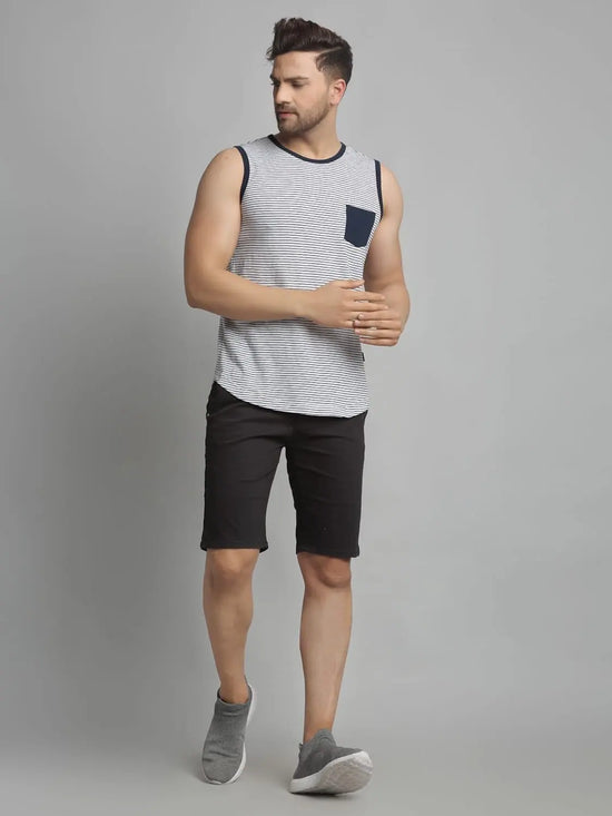 Men White Navy Sleeveless Vest T-Shirt