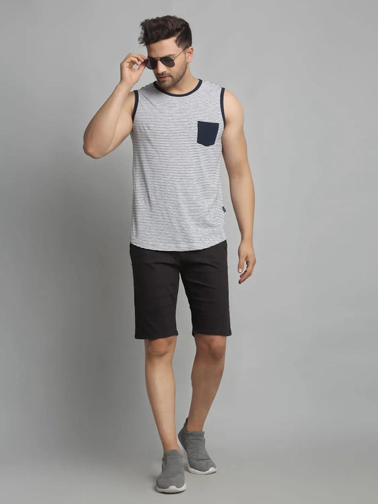 Men White Navy Sleeveless Vest T-Shirt